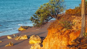 The beach and cliff face in the camping/accommodation area