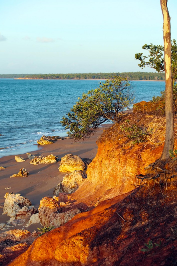 The beach and cliff face in the camping/accommodation area