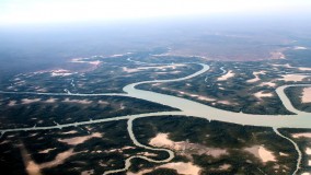 A bird’s eye view of the water ways taken from a charter flight into Wiligi