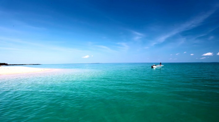 Fishing in the crystal clear water